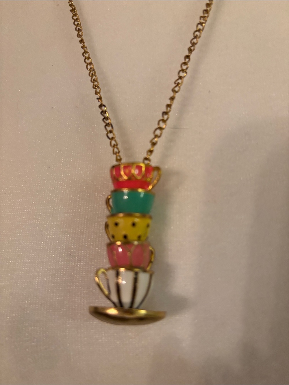 Gold-Tone Stacked Teacup Pendant Necklace in Multicolor